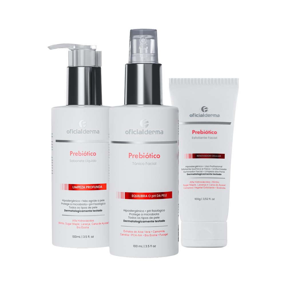 Sabonete L&iacute;quido + T&ocirc;nico + Esfoliante Facial | Prebi&oacute;tico