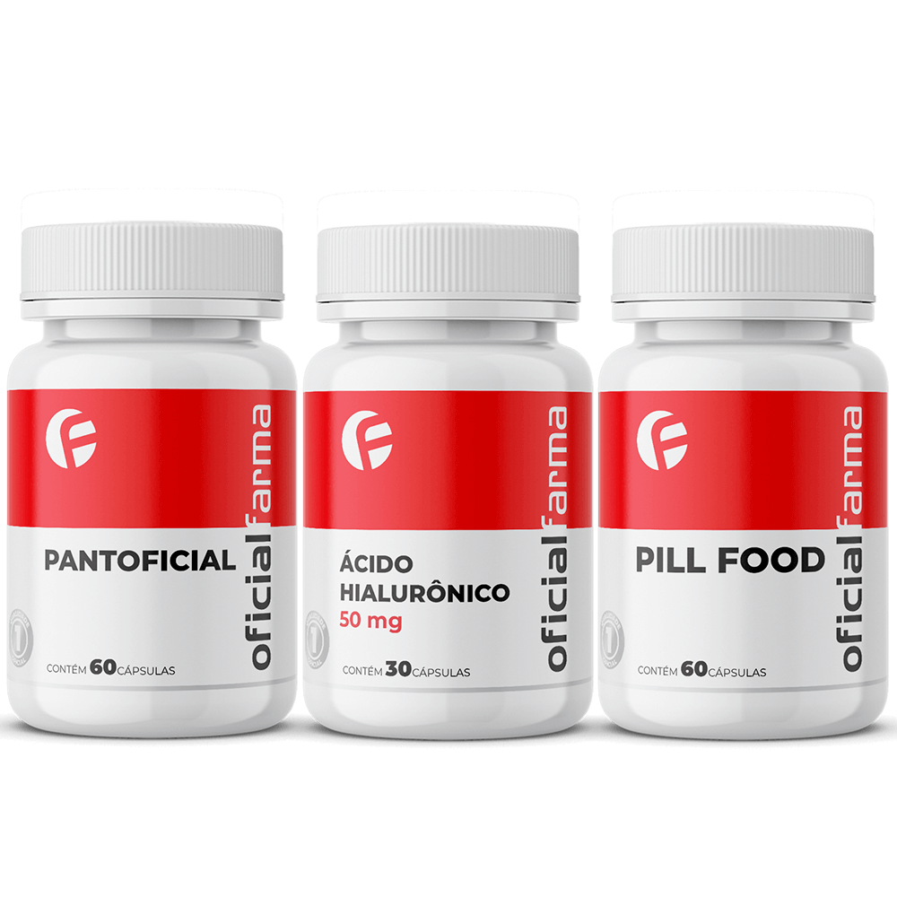 Pantoficial 60 C&aacute;psulas + Pill Food 60 C&aacute;psulas + &Aacute;cido Hialur&ocirc;nico 50mg 60 C&aacute;psulas 