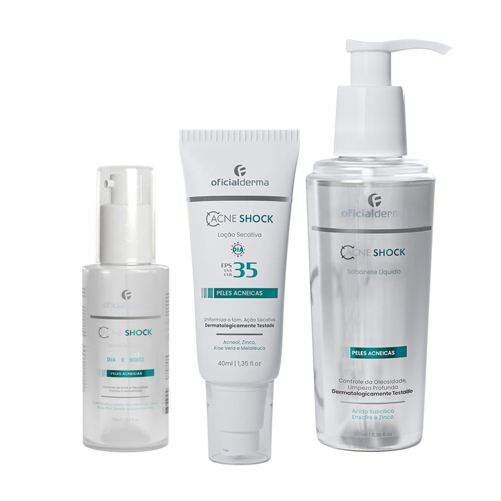 Sabonete L&iacute;quido + S&eacute;rum Antiacne + Lo&ccedil;&atilde;o Secativa | AcneShock
