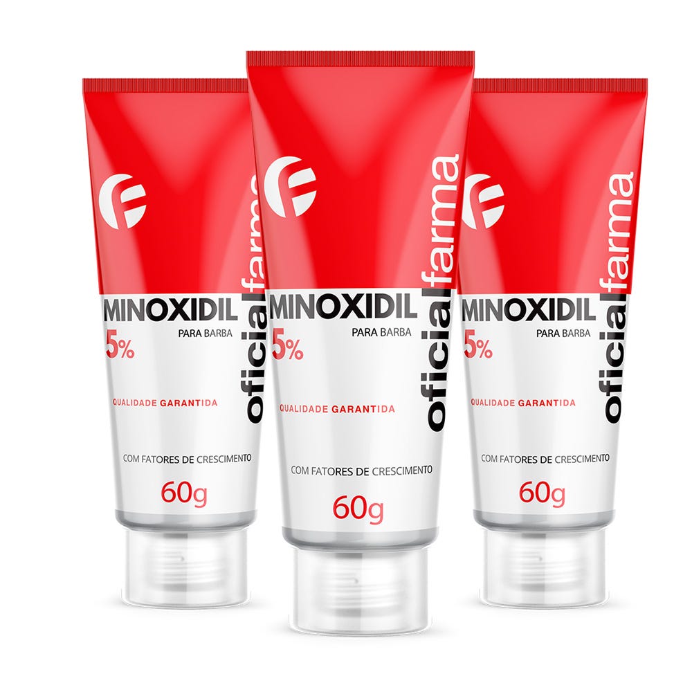3 Minoxidil 5% Para Barba Com Fator De Crescimento 60g