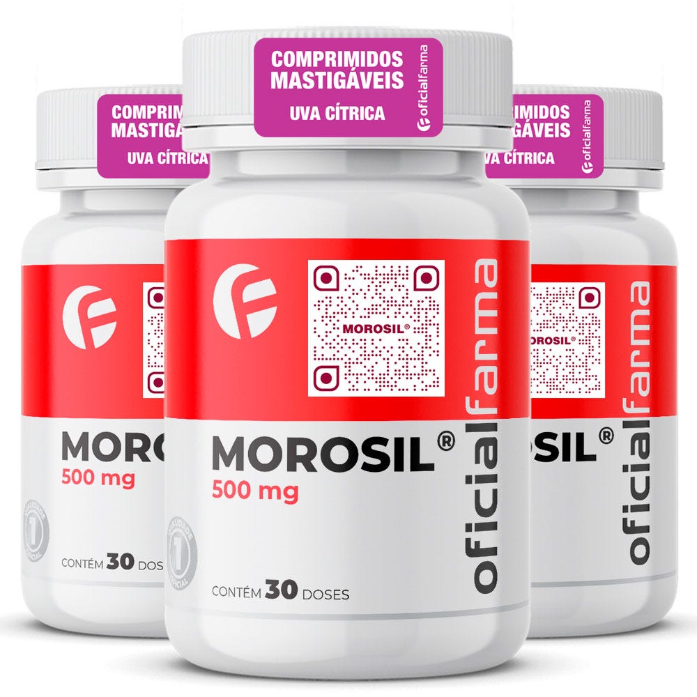 3 Morosil&reg; 500mg 30 Doses Mastig&aacute;veis Com Selo de Autenticidade