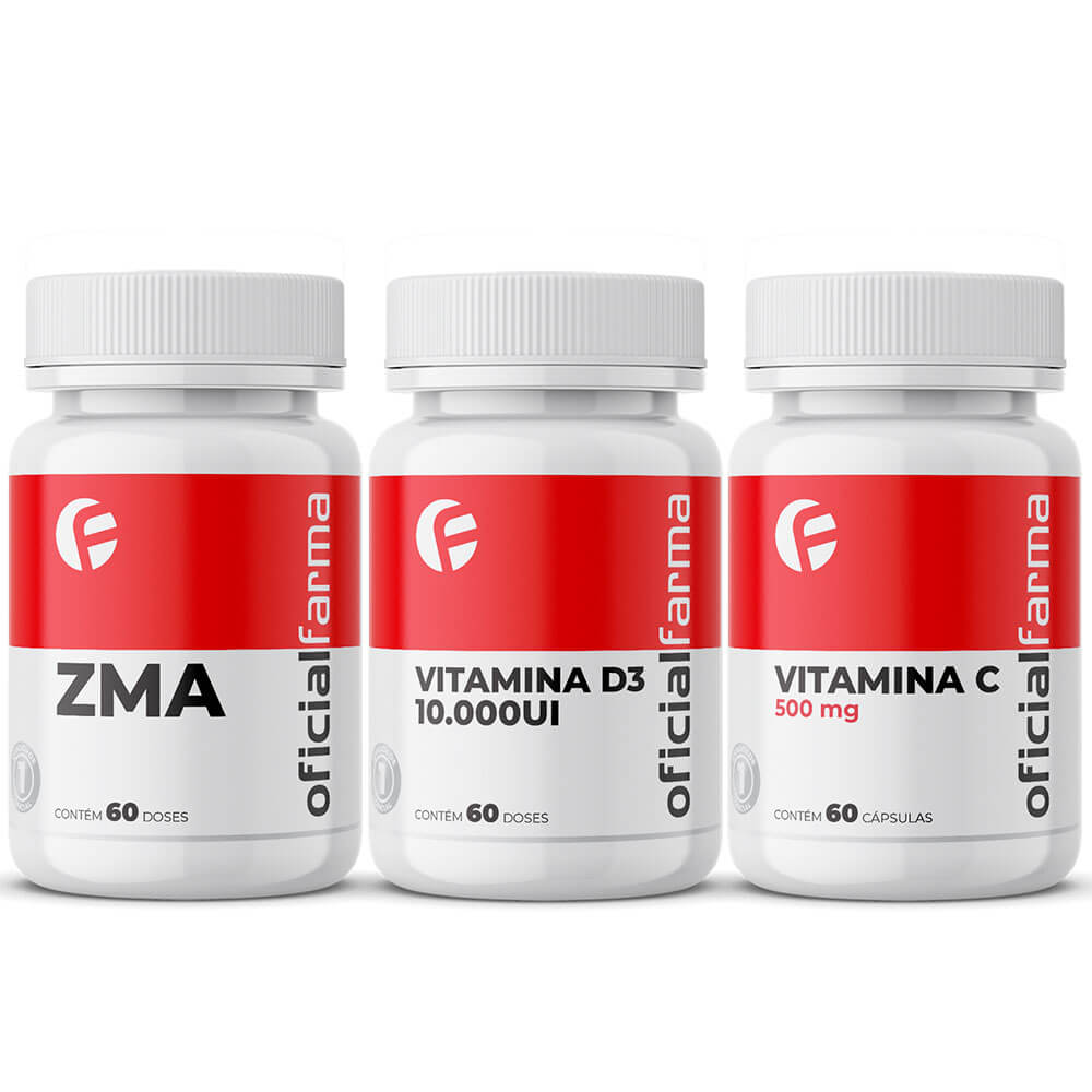 Vitamina C 500Mg 60 C&aacute;psulas + Vitamina D3 10.000UI 60 Doses + Zma 60 Doses